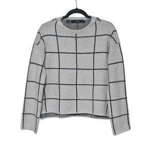 Vero Moda XS Crew Neck Sweater Gray Green Windowpane Knit Pullover Minimal ~